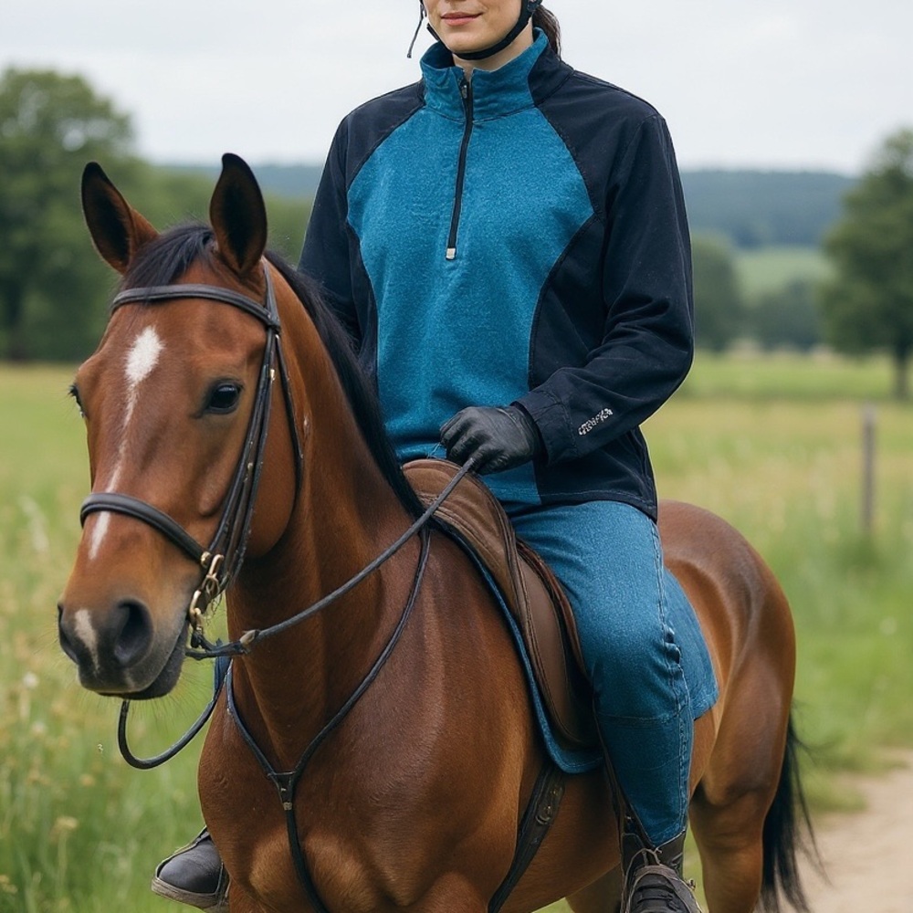 Noble Equine Women’s Teal and Black Medium Weight Quarter-Zip Pullover Large